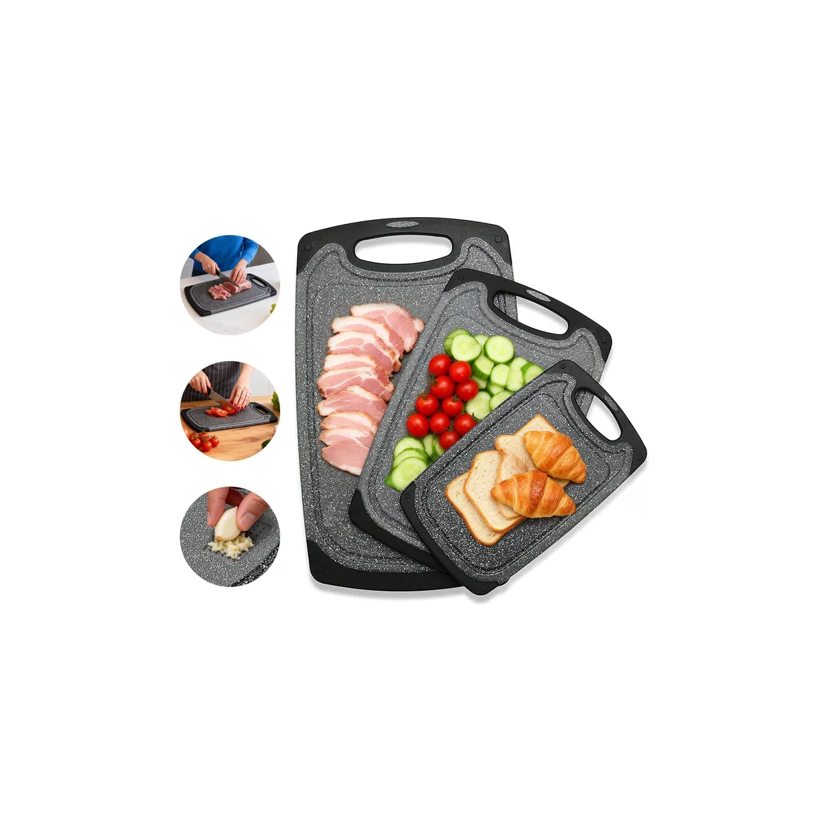 Viretang Cutting Board Set of 3 Black 15.6x9.4 12.4x7.8 9.6x5.7 .35 in — product photo