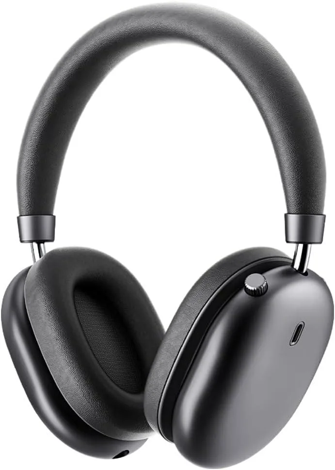 Dark grey over-ear headphones with padded earcups and headband