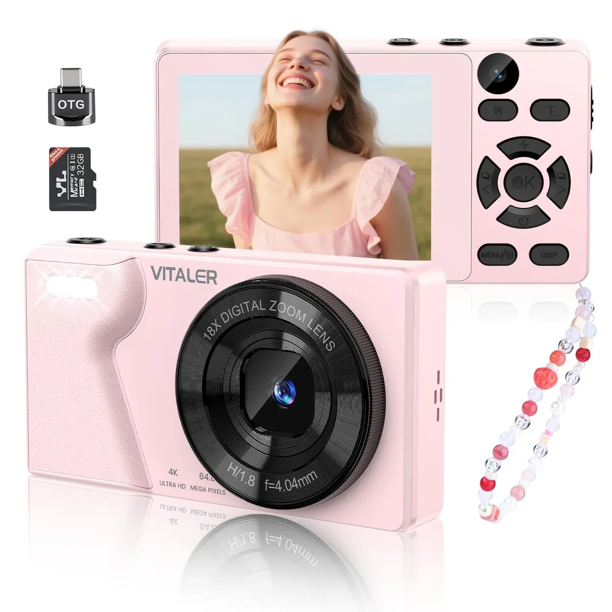 Vitaler A61 64MP 4K Dual-Lens Compact Camera Pink 32GB — product photo