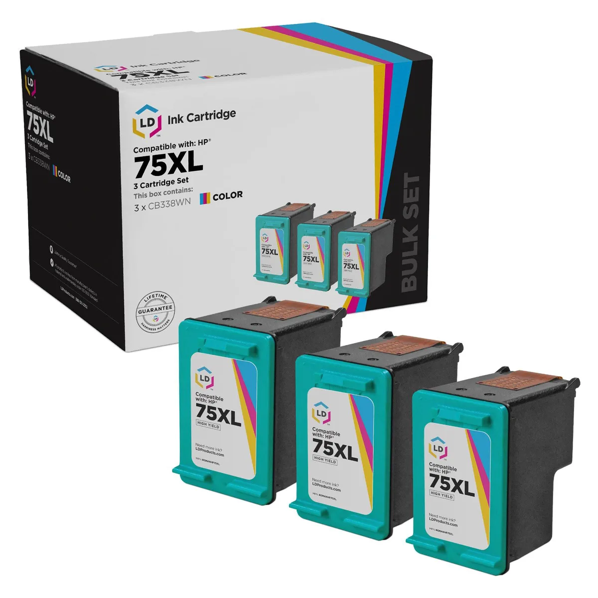 LD Products LD Products HP 75XL CB338WN Tri-Color Ink Cartridge 3-Pack 520 Pages — product photo