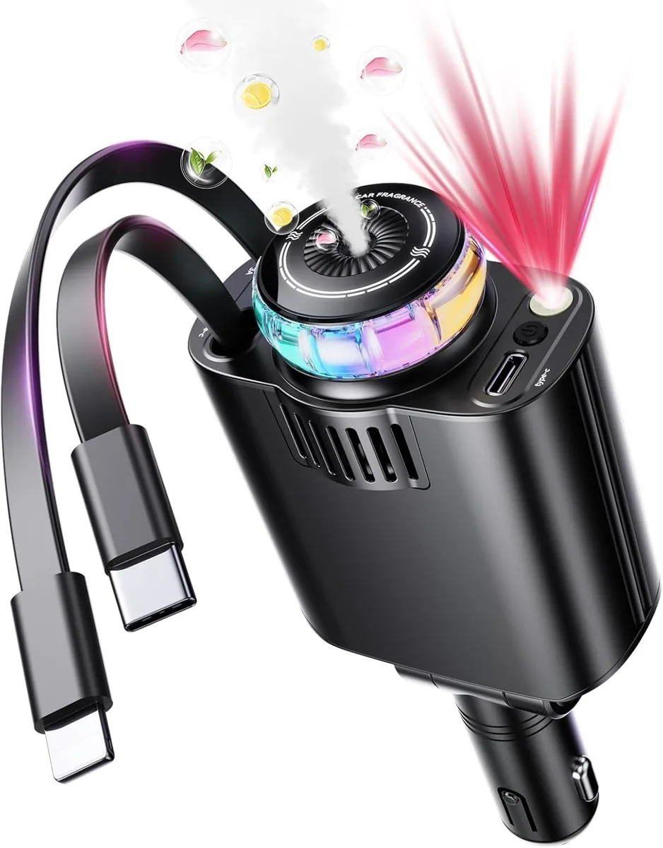 Leelbox Leelbox Retractable Car Charger Aromatherapy Starlight 5 in 1 69W USB C — product photo