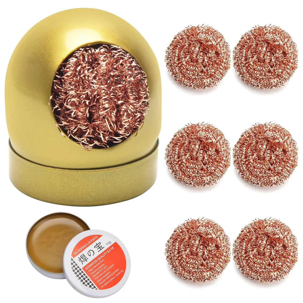  Soldering Iron Tip Cleaner Kit with Brass Holder and 10 g Flux Paste — product photo