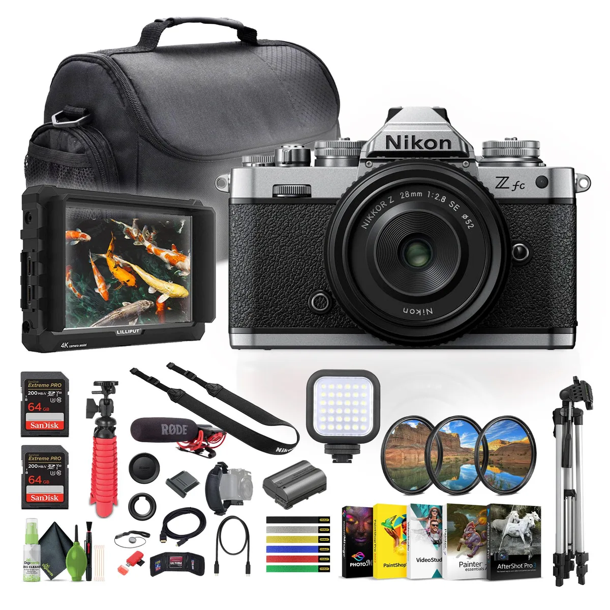 Nikon Inc Nikon Z fc 20.9MP Mirrorless Camera Kit Black 28mm f/2.8 7" Monitor RODE VideoMic — product photo