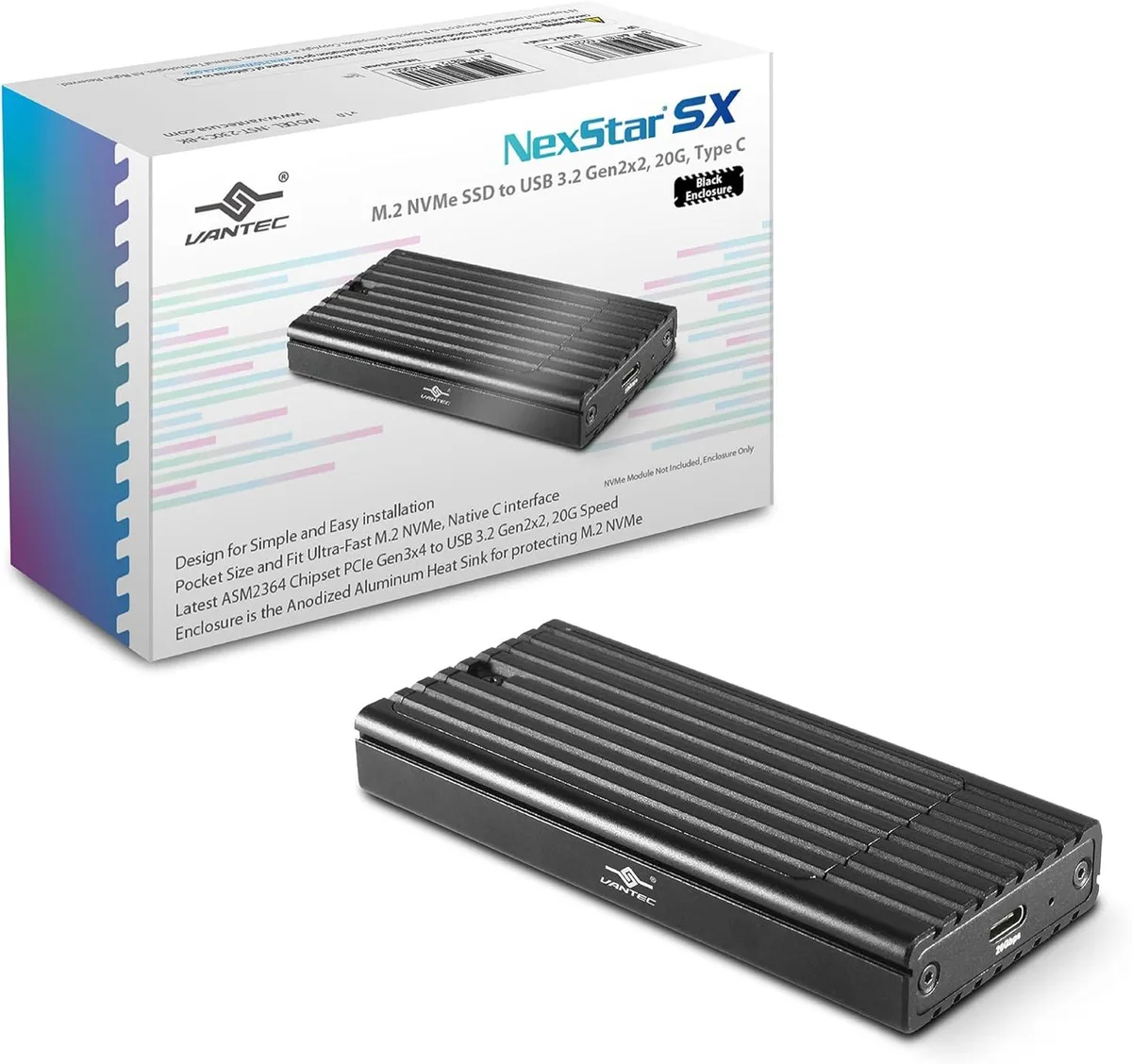 Vantec Vantec NST-230C3-BK M.2 NVMe 20G USB 3.2 Gen2x2 drive enclosure — product photo
