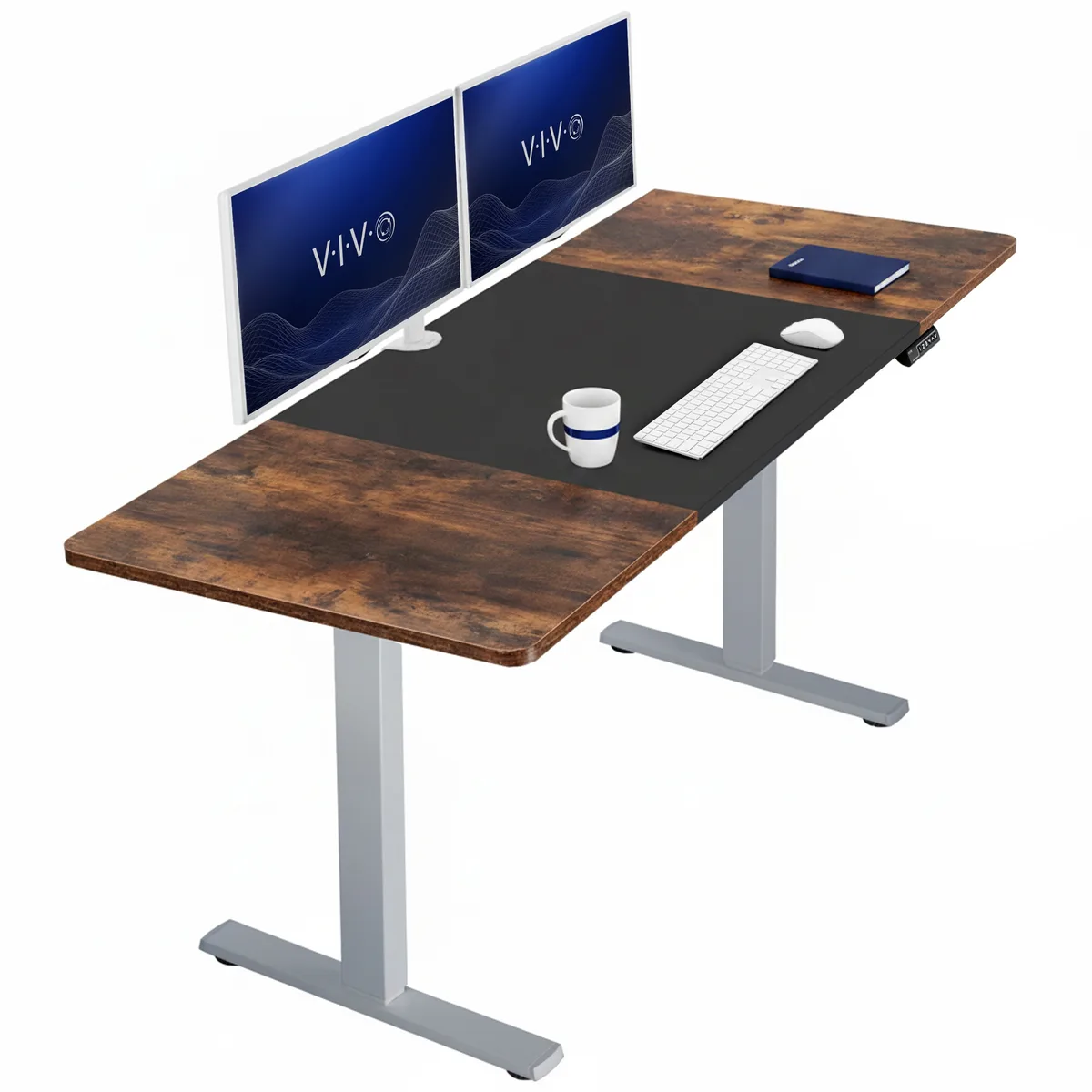 VIVO VIVO Electric 71 x 30 Standing Desk Black Vintage Brown Gray Frame office furniture — product photo