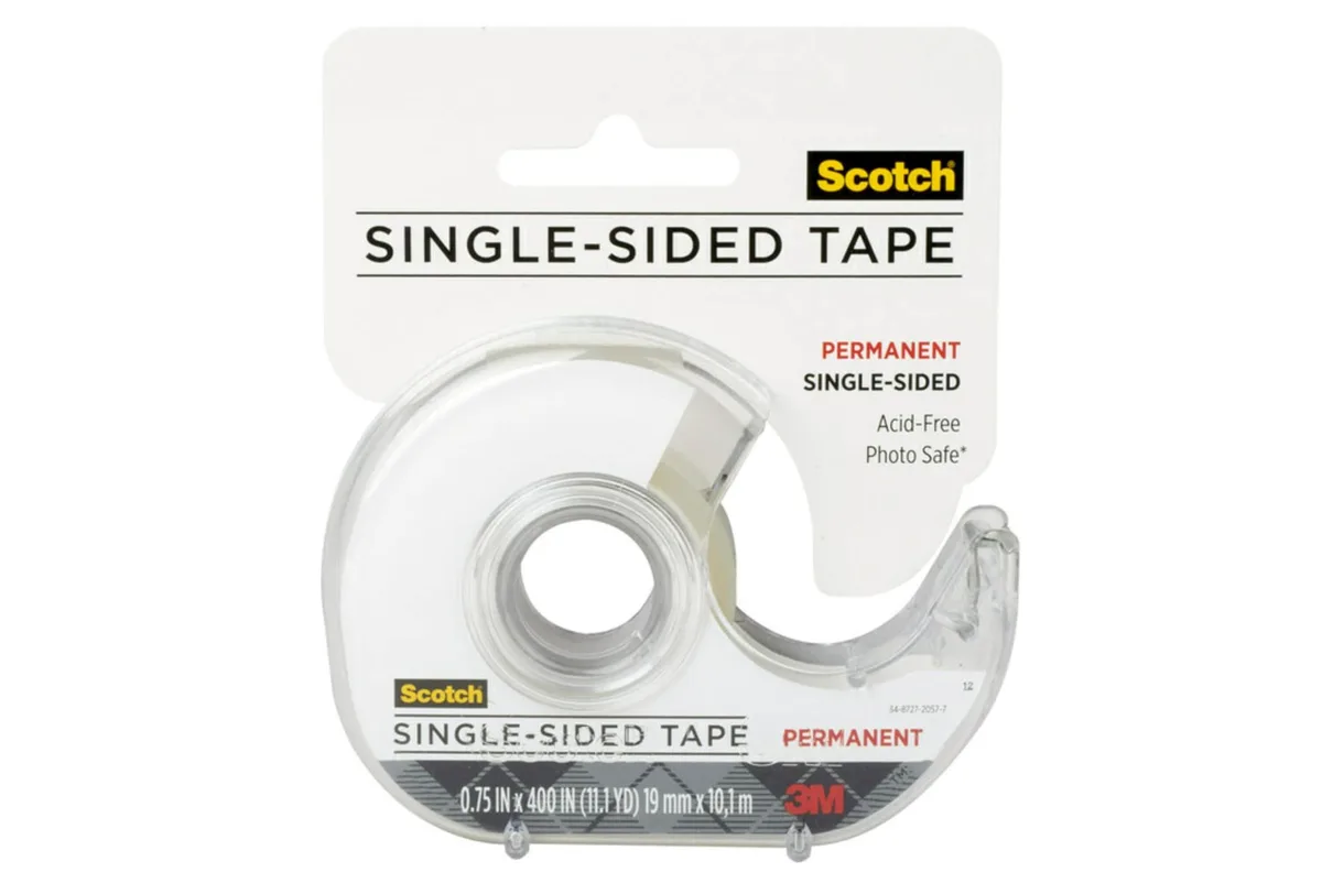 Roll of single-sided adhesive tape in a plastic dispenser, 3/4 inch wide by 400 inches long
