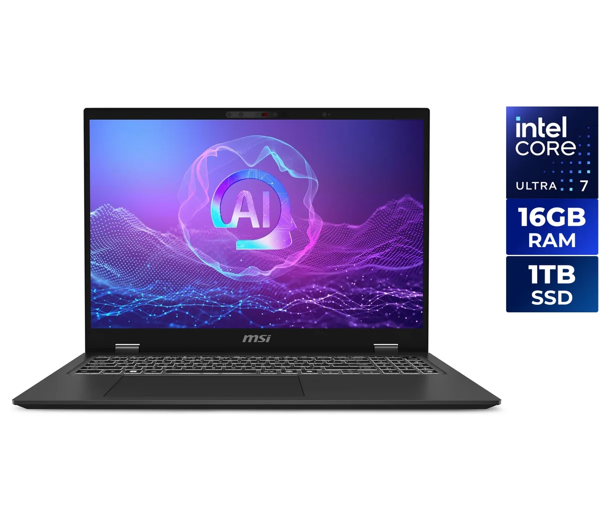 MSI MSI Prestige 16 AI Evo B2HMG-097US laptop Intel Core Ultra 7 155H 16GB DDR5 6400 1TB NVMe 3840x2400 OLED — product photo