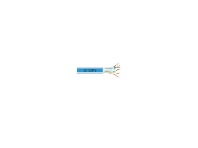 Blue Cat6a UTP plenum ethernet cable with solid conductors