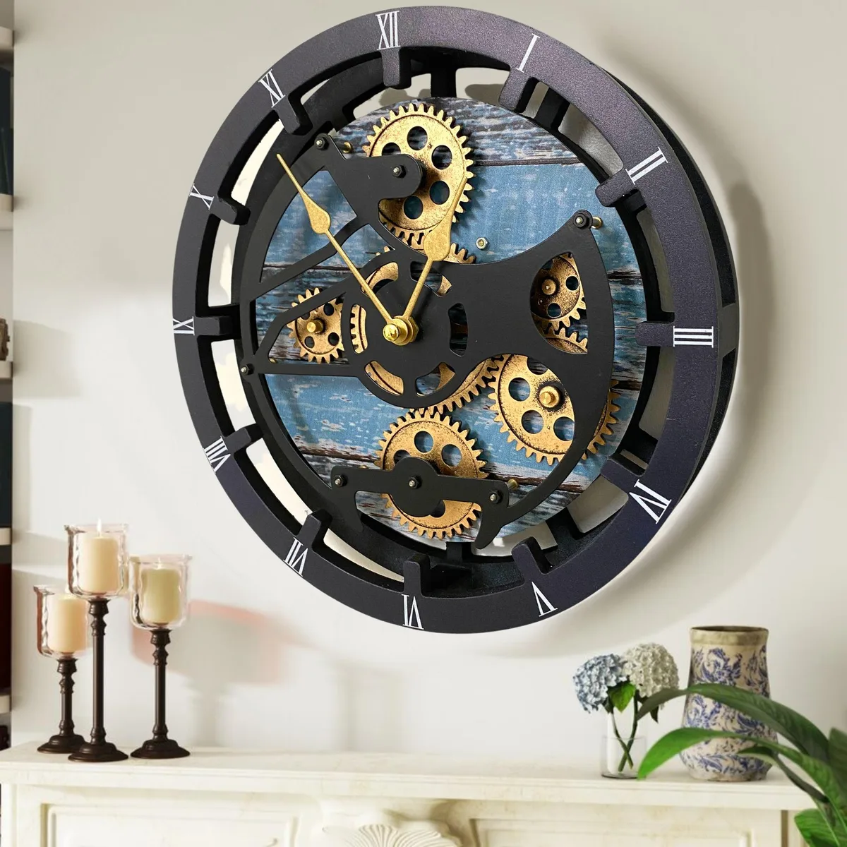 The Gears Clock The Gears Clock Canada Line 16 Inch Green Wood Clock — product photo