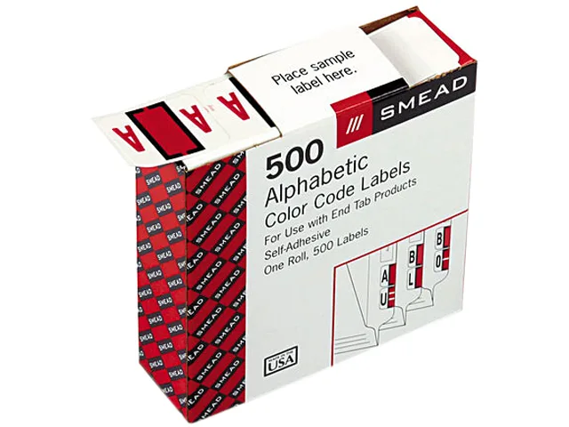 Smead Smead 67071 label, letter A, red, 500 per roll — product photo