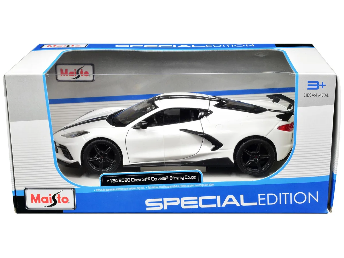 Maisto Maisto 2020 Chevrolet Corvette Stingray Coupe 1/24 White Black Stripes Special Edition — product photo