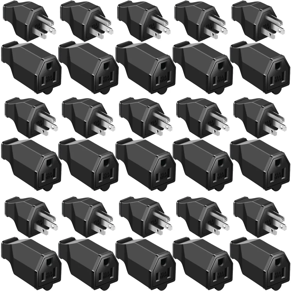  30 Pcs Extension Cord Replacement Ends Male Female 125v 15a 2 Pole 3 Wire 16/18 AWG Wire Cap Connectors — product photo