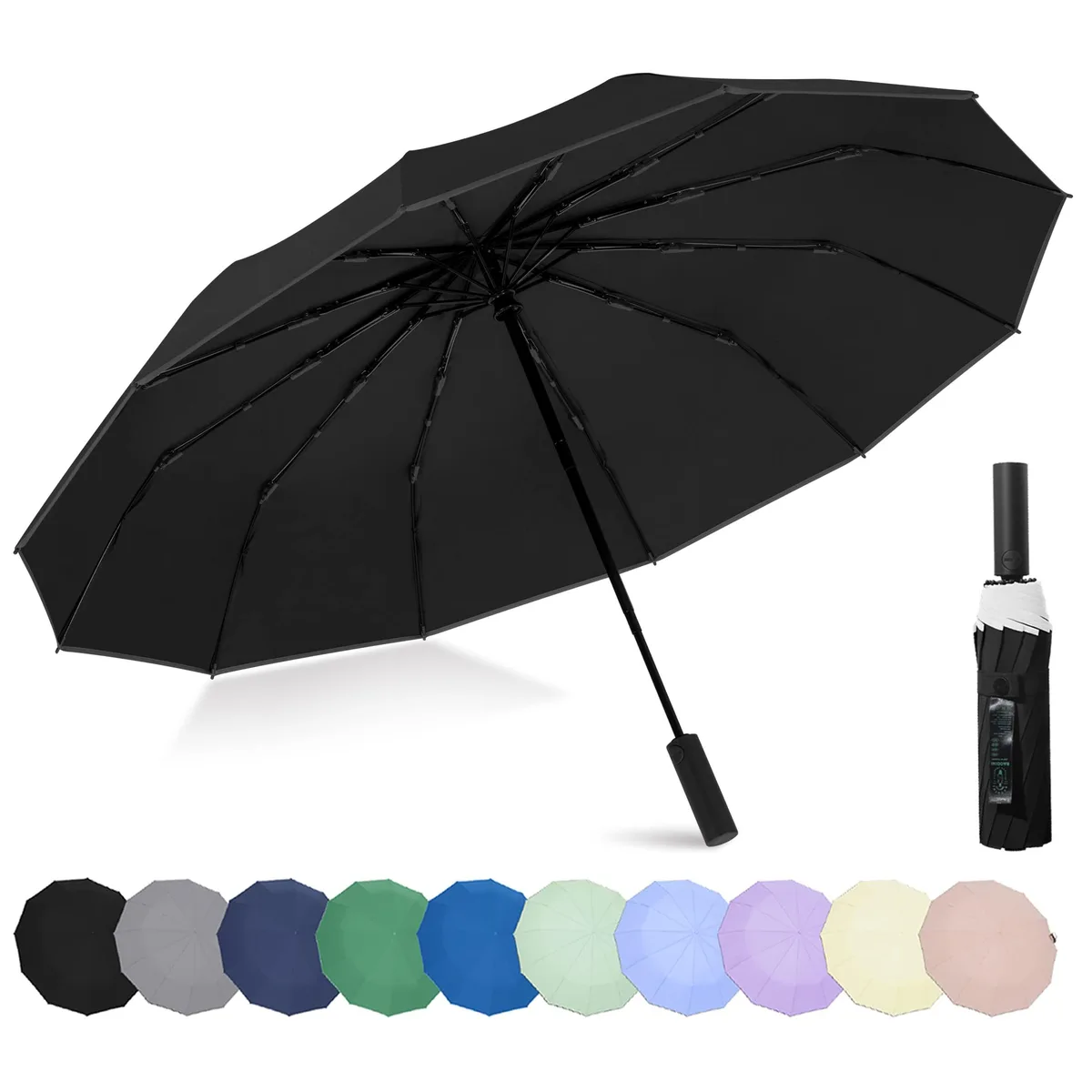 BAODINI Clear 46" Windproof Auto-Open Umbrella 12 Ribs 300T Teflon Reflective Stripes — product photo