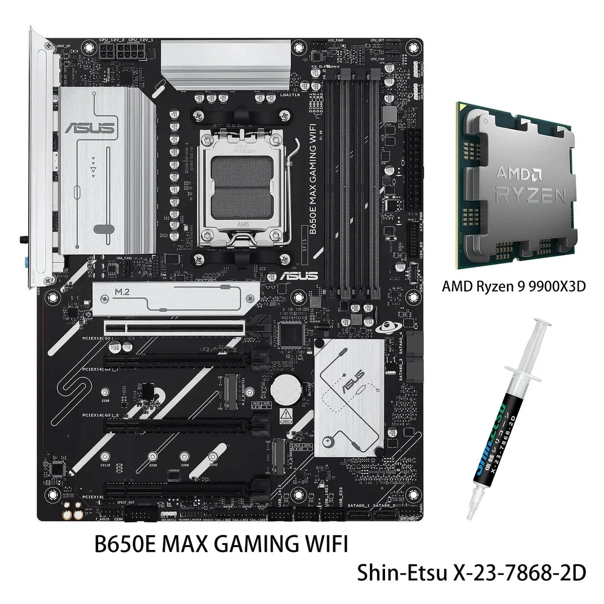 ASUS ASUS B650E MAX GAMING WIFI AMD motherboard &amp; Ryzen 9 9900X3D CPU combo — product photo
