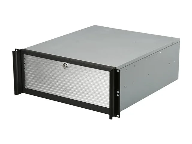 Silver 4U rackmount server chassis with six 5.25-inch front drive bays
