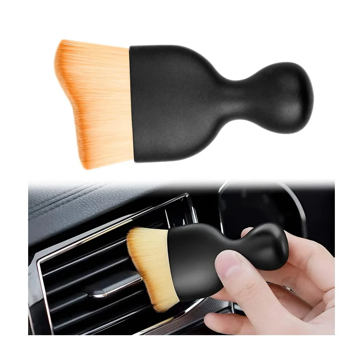 Small brown detailing brush, short ABS handle with non-slip grooves, ultra-fine rayon bristles, 3.86 inches total length