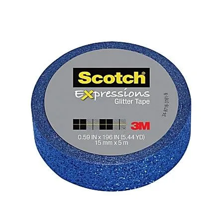 Roll of dark blue glitter adhesive tape on plastic dispenser