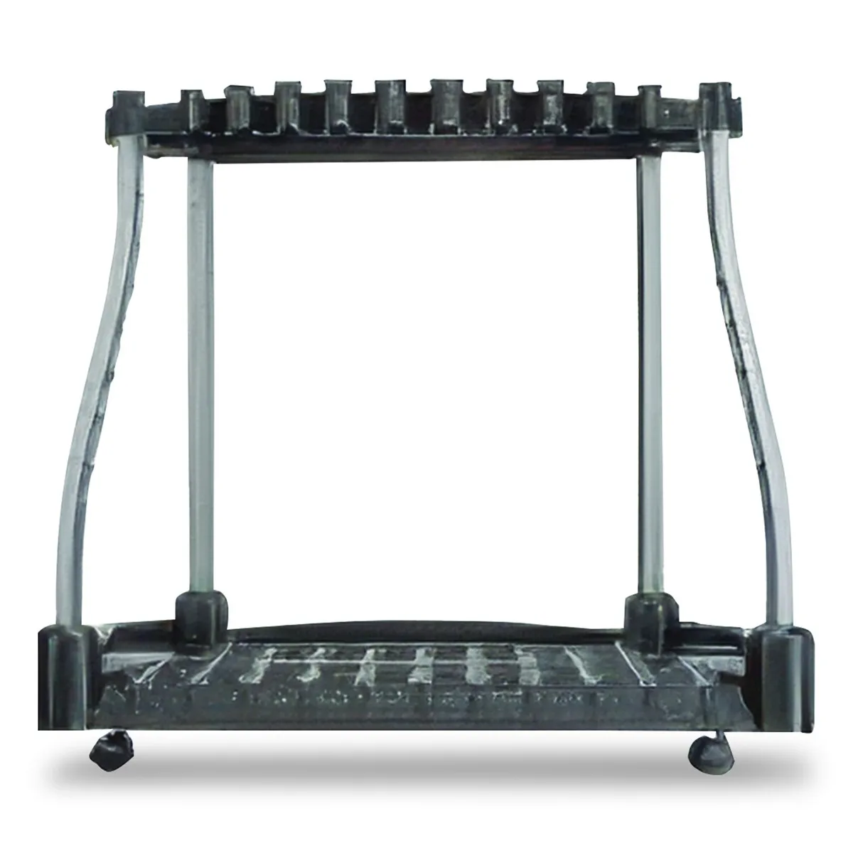 Black plastic tool tower rack, holds 40 tools, 38 by 20.5 by 34.4 inches