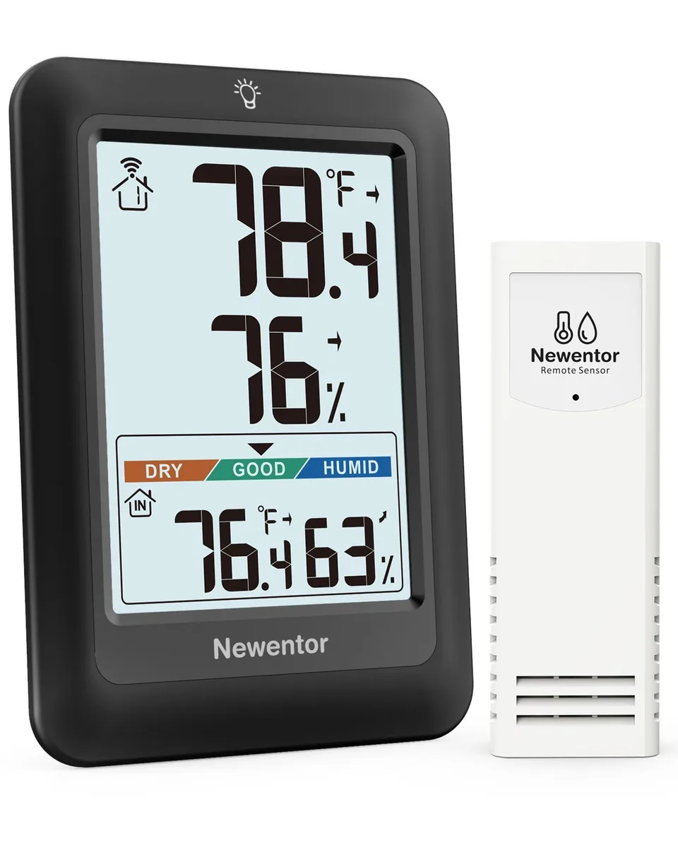 Black wireless indoor outdoor thermometer main unit with one remote sensor