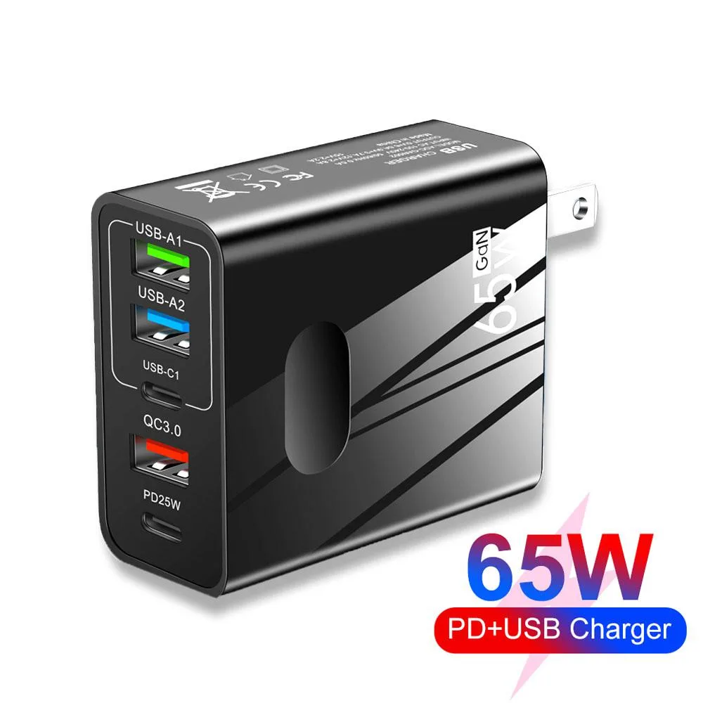 LUOM LUOM A502 65W 5-Port USB-C Portable Compact GaN Charger Black — product photo