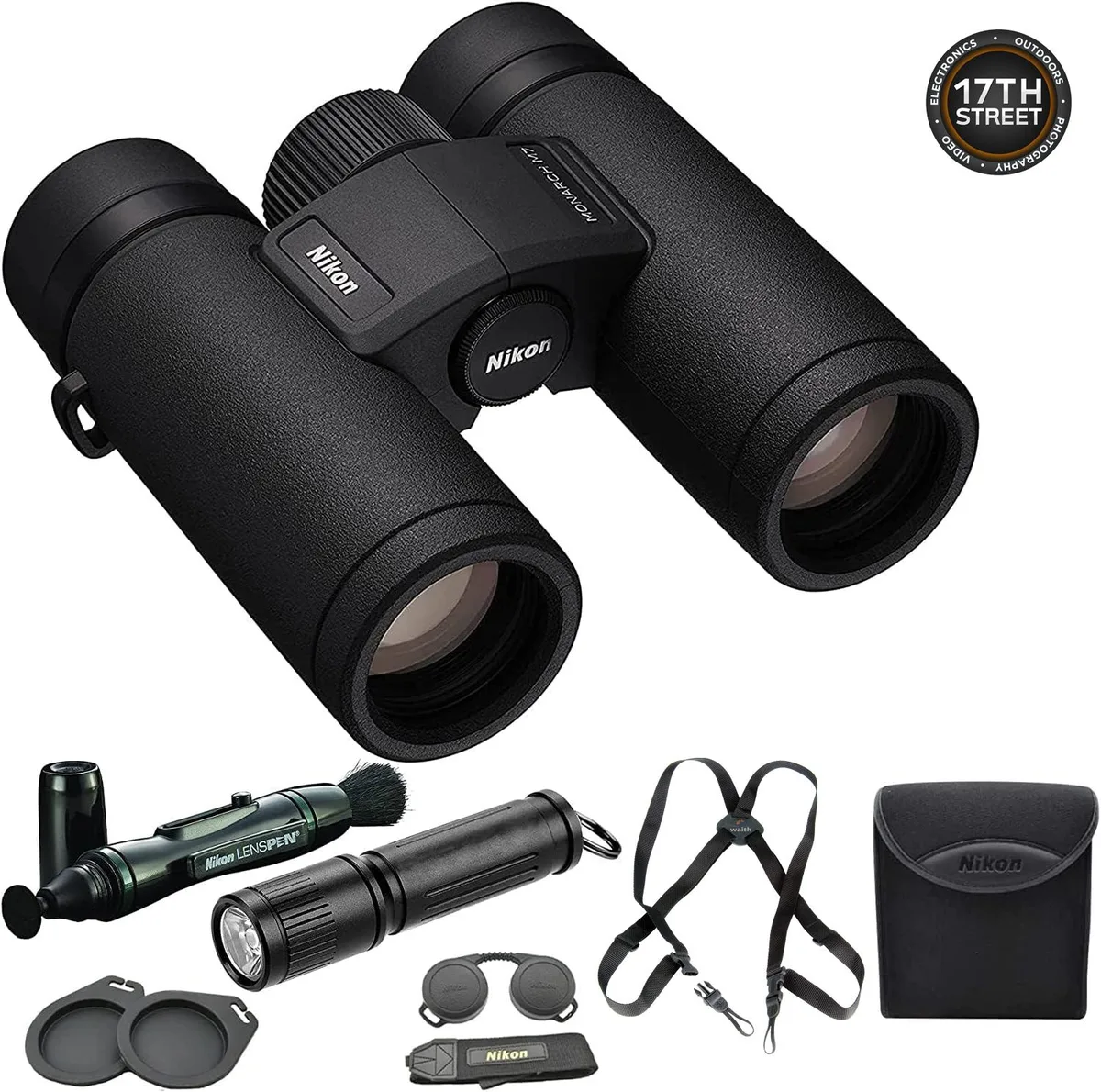 Nikon Inc Nikon 16764 Monarch M7 10x30 Binocular Kit with Lens Pen, Vortex Harness, 90 Lumens Flashlight — product photo