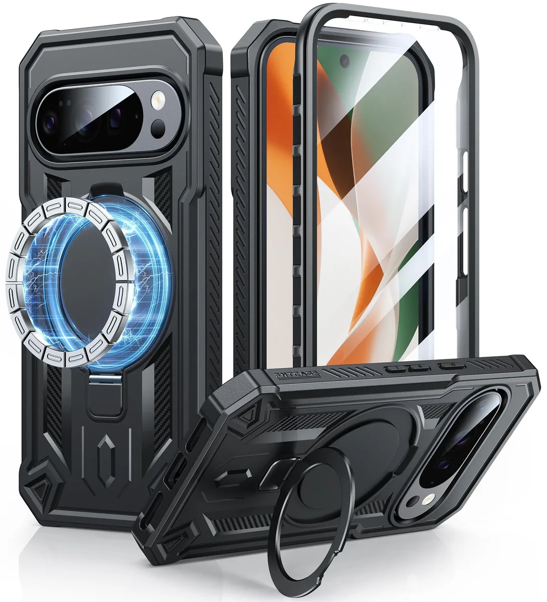  FNTCASE Google Pixel 10 Pro XL Case with Magnetic Kickstand Black — product photo