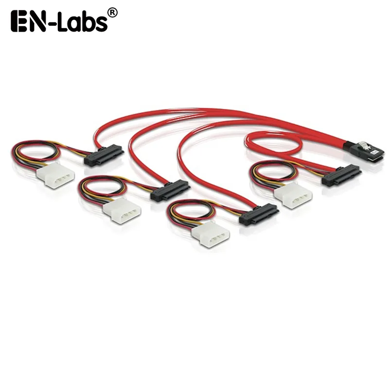 EN-Labs EN-Labs SFF80874xSAS84821M Mini SAS SFF-8087 to 4x SFF-8482 SAS Cable 3.3ft Red — product photo