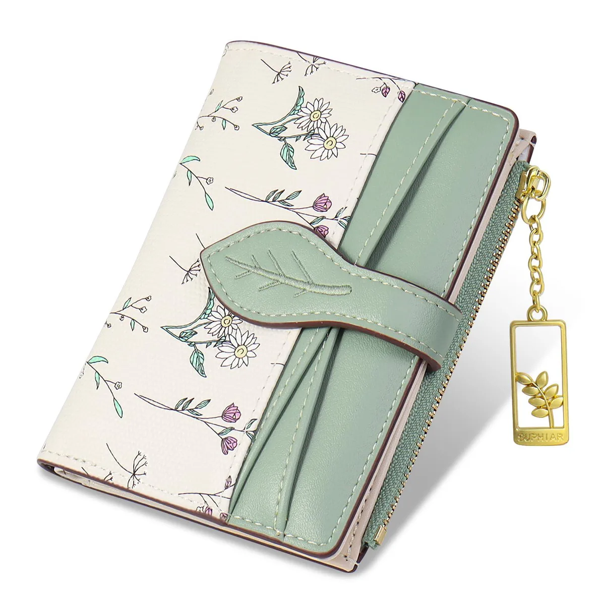  Lapensa Small Wallet for Women RFID Blocking Floral PU Leather Bifold Green — product photo