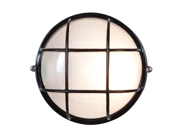 Black aluminum flush-mount patio light, 7 inch diameter, 4 inch depth