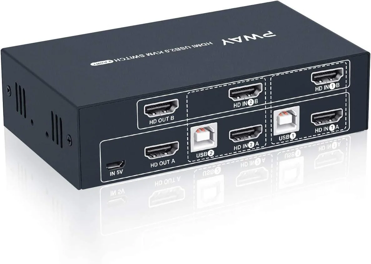 BUCIER BUCIER 2 Port Dual Monitor KVM Switch HDMI 4K@30Hz 2 USB 2.0 Hub Hotkey Switch No Power Adapter 4 HDMI Cables — product photo