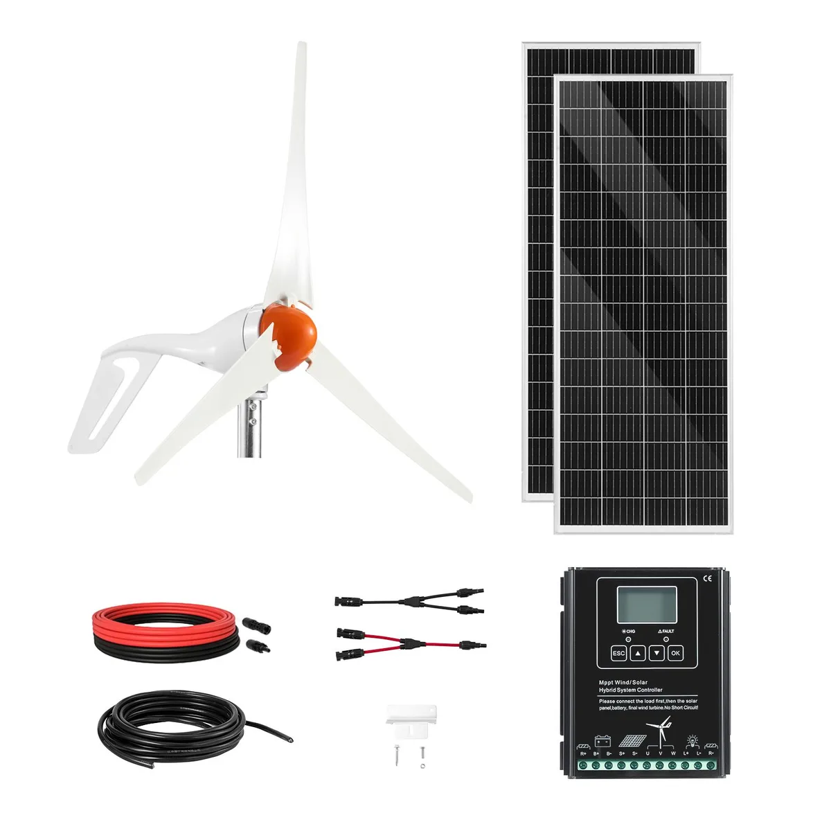 VEVOR VEVOR 12V 400W Solar Wind Kit 2×100W Panels 200W Turbine MPPT Controller — product photo