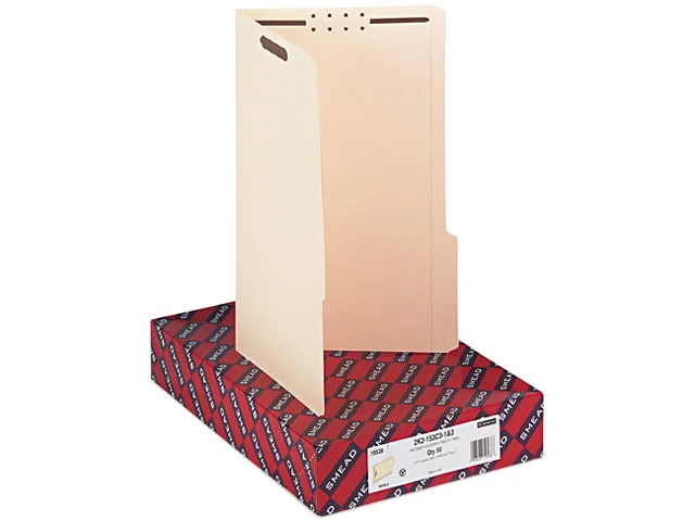 Smead Smead 19538 file folder, two fasteners, 1/3 cut third position, top tab, 11 point manila, 50 per box — product photo