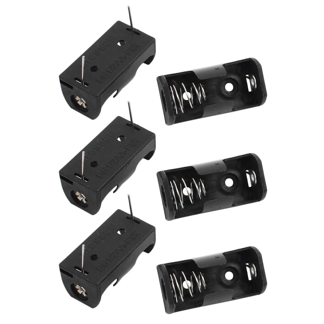 Six black plastic 1/2AA battery holders with wire connectors