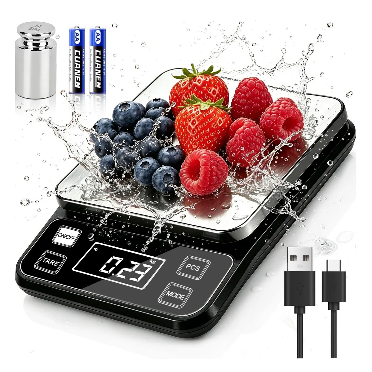  Meterk 11lb IP67 Waterproof Kitchen Scale USB-C Stainless Steel — product photo