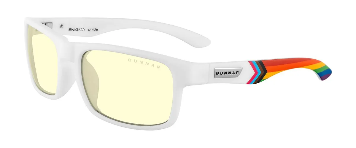 Gunnar Optiks, LLC. Gunnar Optiks Enigma Pride Edition Computer Glasses White Frame Amber Lens ENI-11701 — product photo