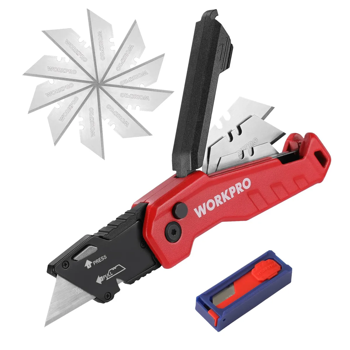  WORKPRO W011047 Folding Utility Knife Red 13 Blades — product photo