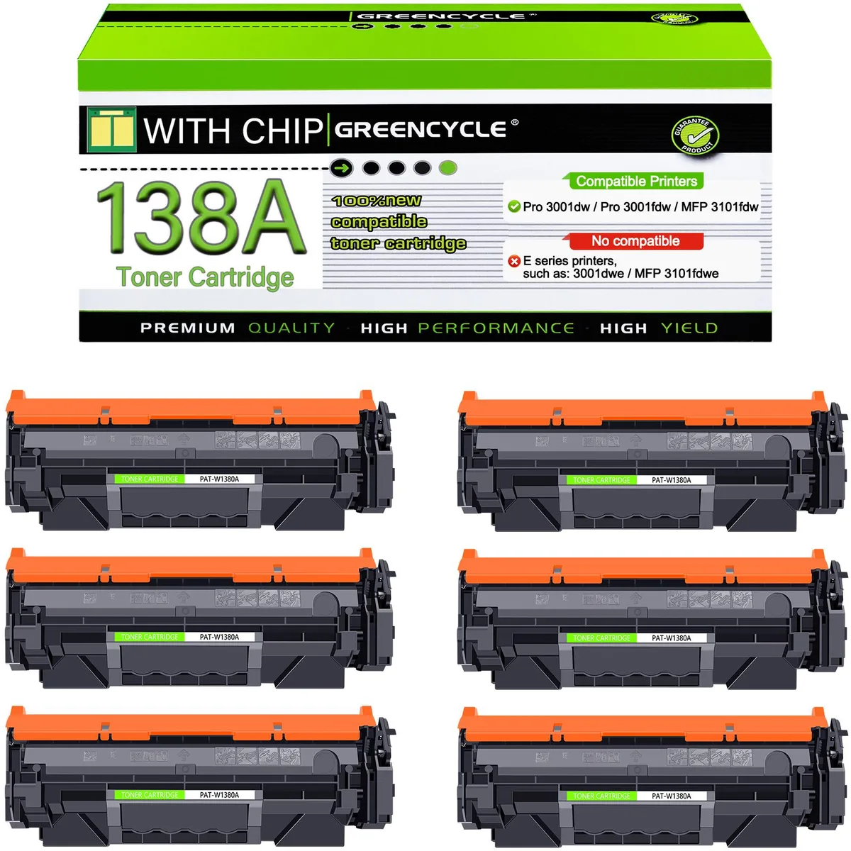 GREENCYCLE GREENCYCLE W1380A toner cartridge 6 pack black 1500 pages — product photo