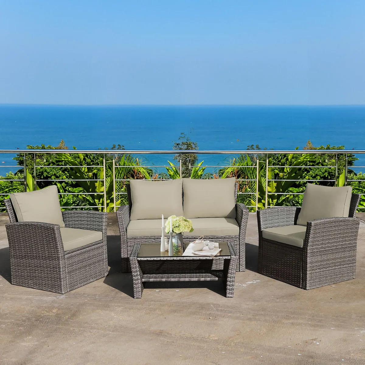Costway Costway 4-Piece Rattan Patio Furniture Set Khaki — product photo