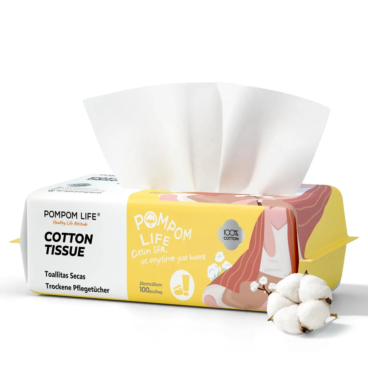 White rectangular box containing 100 cotton towels, 7.9 by 7.9 inches