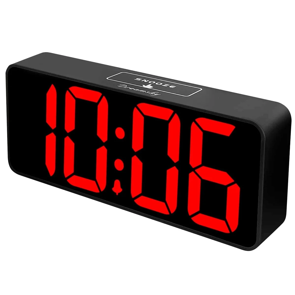 Black rectangular digital clock with large red LED digits on an 8.5 inch display
