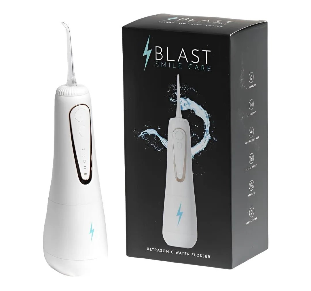 White cordless water flosser with 360° rotating tip