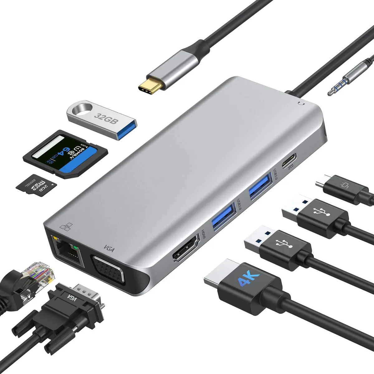 ESTONE ESTONE OZU17 10-in-1 Docking Station Gray — product photo