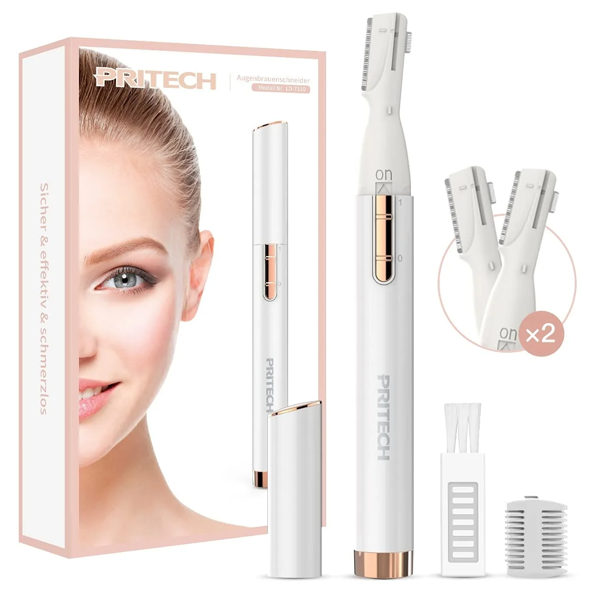 Slim black pen-shaped trimmer with comb attachments