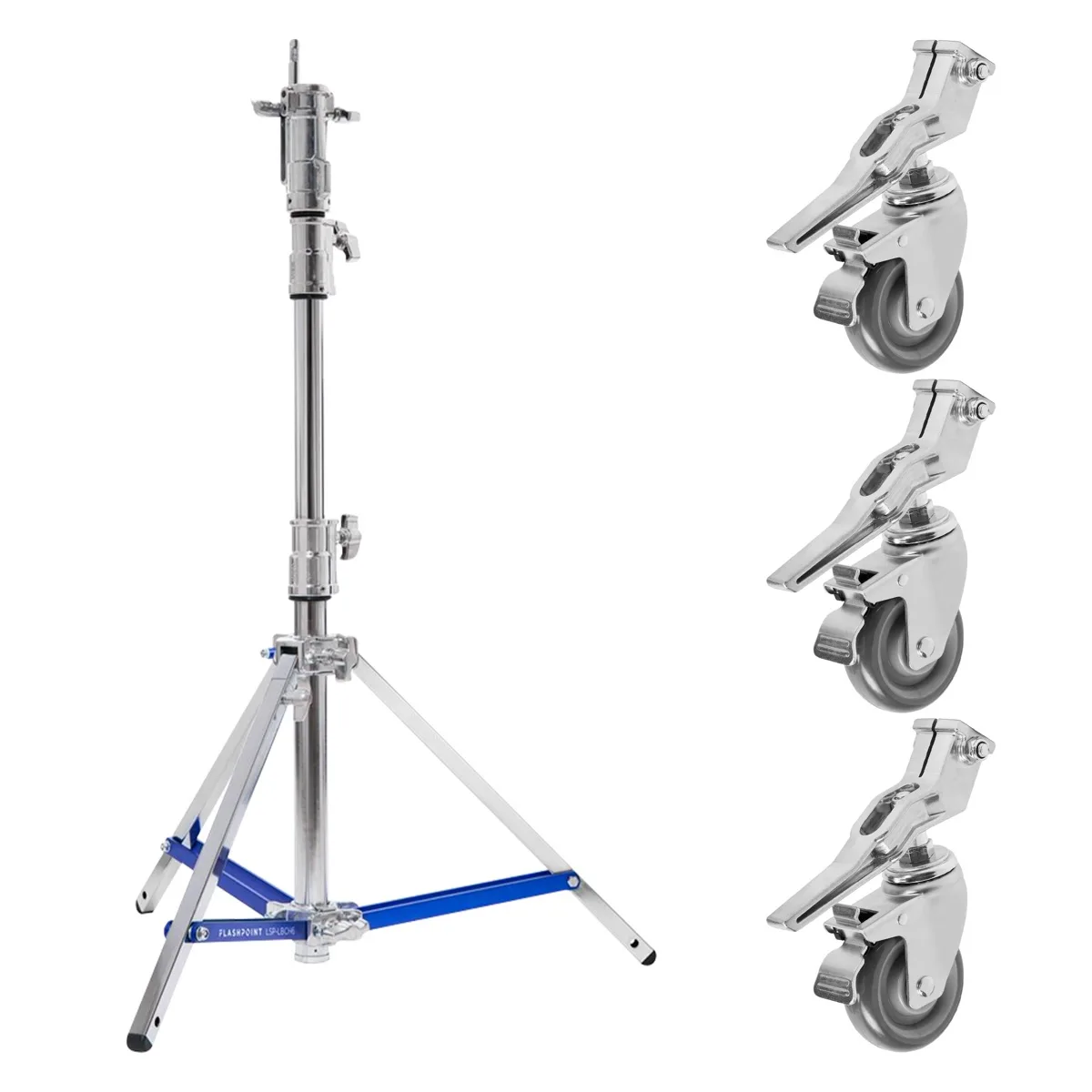 Flashpoint Brand Flashpoint 5.7' Lowboy Steel Stand Pro Leveling Leg Combo Head Silver Wheels Set — product photo