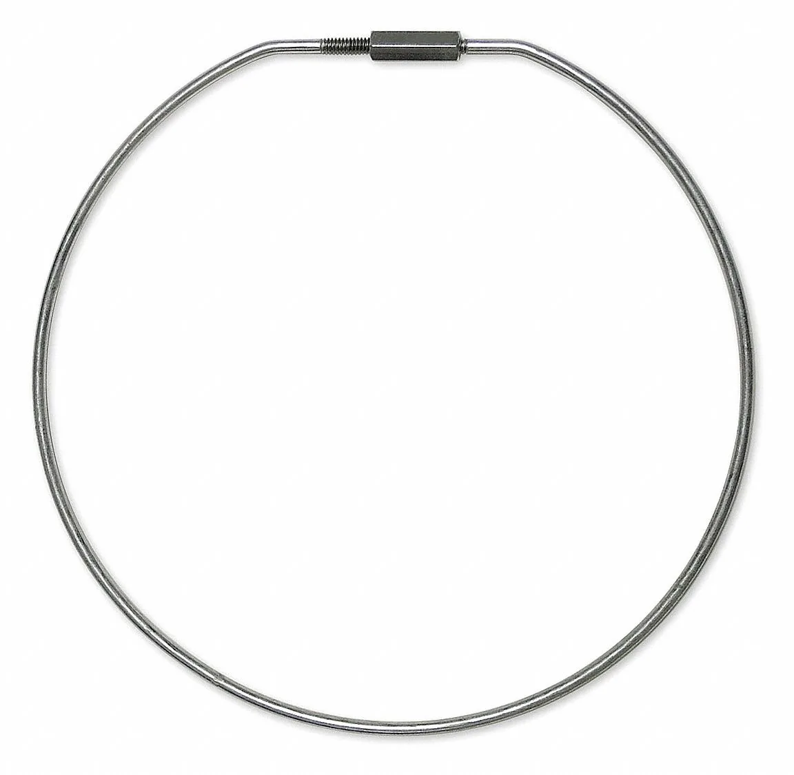 Gray steel split key ring with threaded locking mechanism, 11 inch diameter