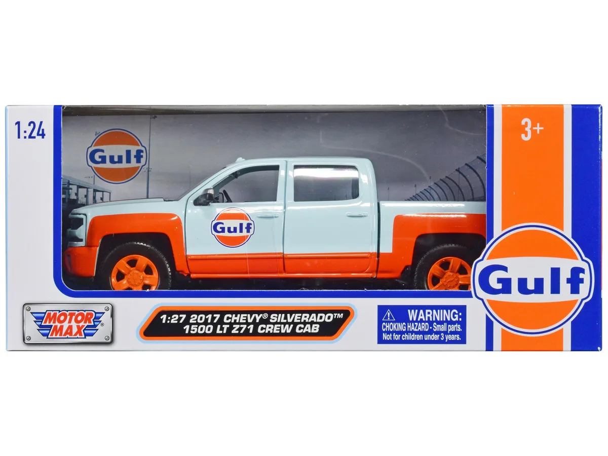 MOTORMAX MOTORMAX 2017 Chevrolet Silverado 1500 LT Z71 Crew Cab 1/27 Diecast Light Blue Orange hobby collectible — product photo