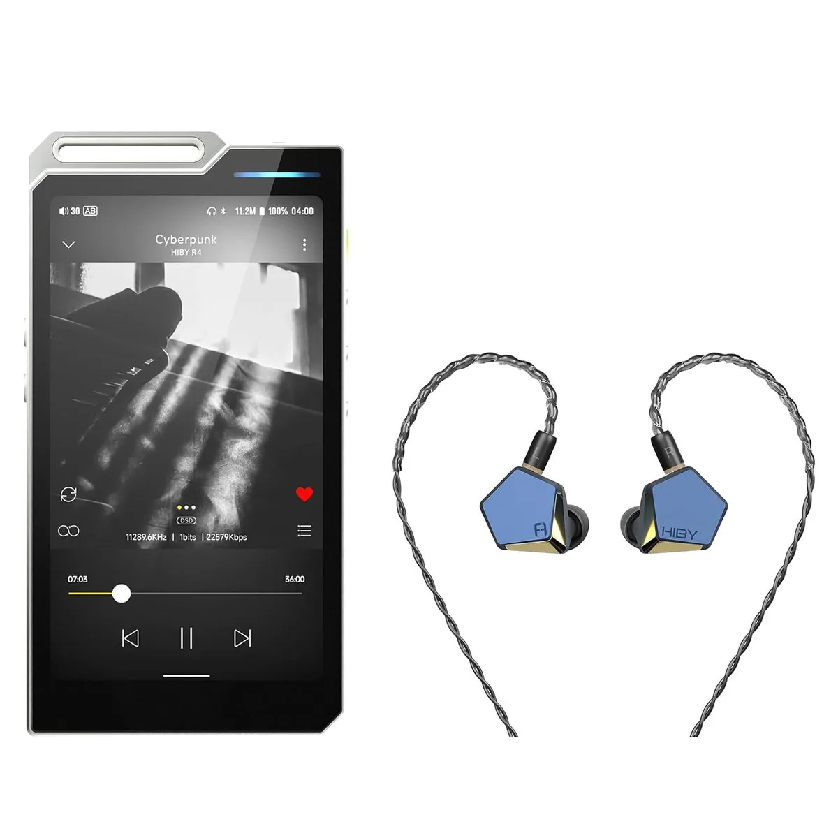 LORDWORLD LORDWORLD Hiby R4 MP3/MP4 Player with FAUDIO Project Ace IEMs Silver — product photo