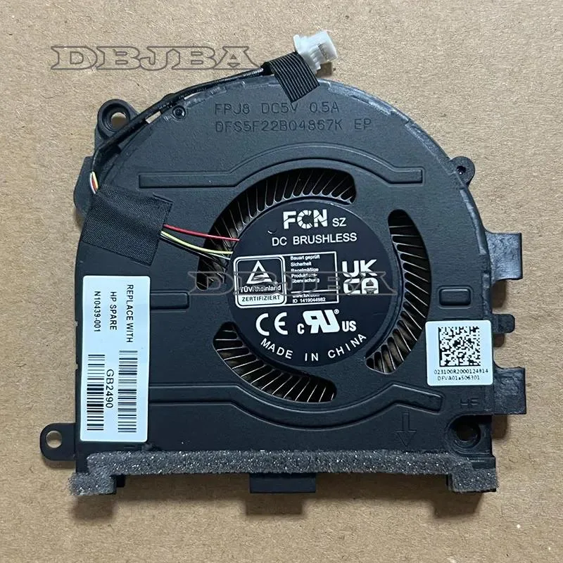 Small black rectangular laptop GPU cooling fan with wire connector
