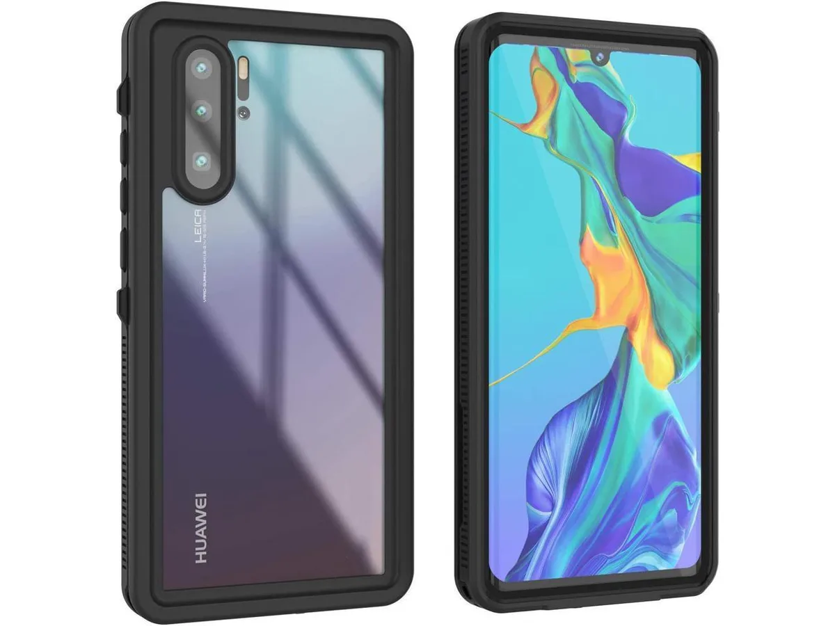 Black waterproof armor case for Huawei P30 Pro with screen protector