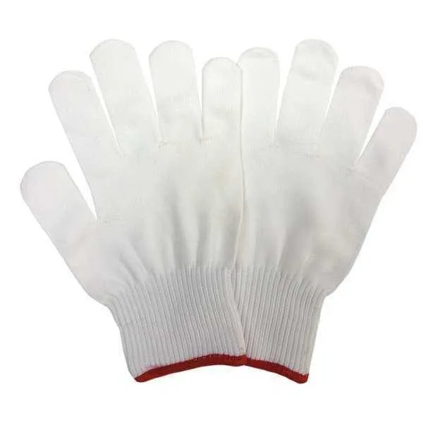 White seamless knit gloves, cotton polyester blend, size S, pack of 12